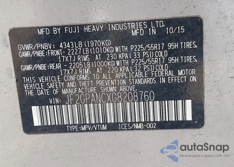 2016 Subaru Crosstrek 2.0I Limited из США, поврежденный, VIN JF2GPANCXG8208760